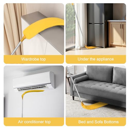 Retractable Gap Dust Cleaner Brush with Long Handle 30 to 100 inches, Cleaning Tools with 2 Microfiber Dusting Cloths, Extendable Duster for Cleaning Under Refrigerator Sofa Couch Bed Furniture