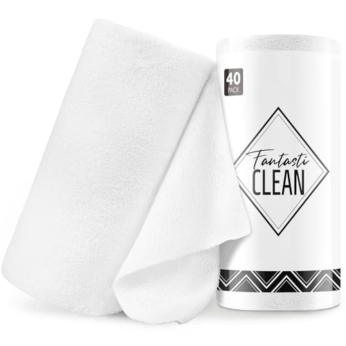 Fantasticlean Microfiber Cleaning Cloth Roll -40 Pack, Tear Away Microfiber Towels, 12" x 12", Reusable, Washable, Scratch Free, Ultra Absorbent Dishcloth for All-Around Cleaning Supplies (White) - color: White, size: 40 pack