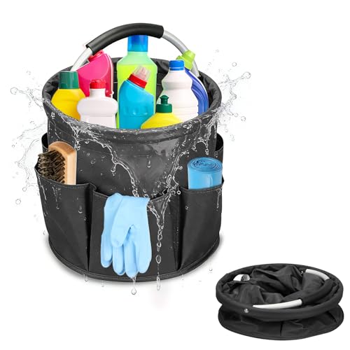 Qivine Cleaning Caddy for Cleaning Supplies, 17L Cleaning Supply Caddy with Handle Foldable Cleaning Supplies Organizer Bucket Tool Bag Organizer Cleaning Products Organizers for Home, Garden (Black) - color: Black