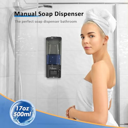 Manual Soap Dispenser, 17oz/500ml Wall Mount Soap Pump, Large Capacity Kitchen Bathroom Hand Soap Dispenser, Commercial Refillable Shampoo Shower Gel Lotion Dispenser, Black - color: Black 500ml