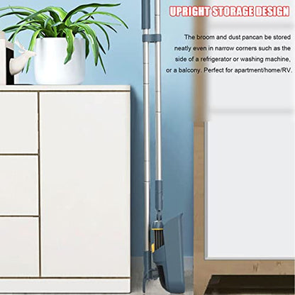 Broom and Dustpan Set for Home, Long Handle Lightweight 180 Degree Rotating Broom Set Indoor, Upright Standing Dust Pan with Comb Teeth, Store Sweep Set for Room Kitchen Office Lobby