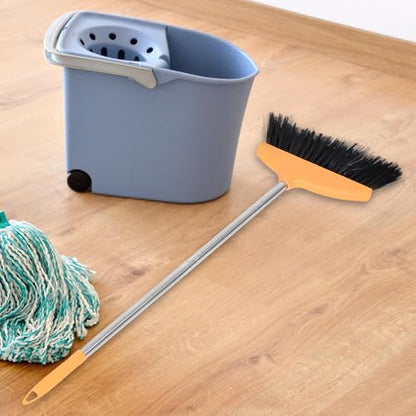 Wide Angle Soft Bristle Broom with Long Handle Commercial Cleaning Floor Broom for Home and Office Orange Non-Stick Hair Sweep for Indoor and Outdoor Use
