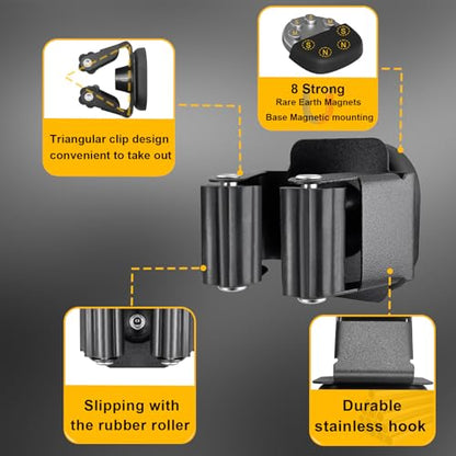 Upgraded Magnetic Broom and Mop Holder Wall Mount, Space-Saving Heavy Duty No Drill Over the Door Broom Gripper RV Camper Wall Organizer,Black,4 Pcs - size: 4 Pcs