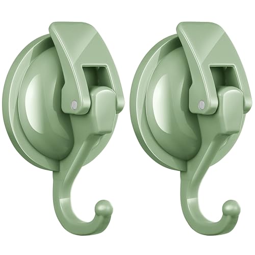 Heavy Duty Vacuum Suction Cup Hooks, Pastel Green Plated Polished Super Suction for Kitchen Bathroom, 2 Pack - color: Pastel Green