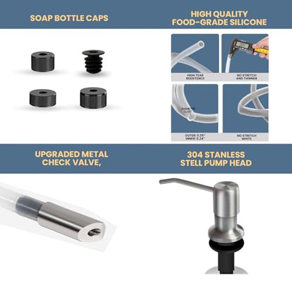 SBEN Built-in Kitchen Sink Soap Dispenser – Stainless Steel Brushed Nickel Pump, 17 oz Bottle and Extension Tube Kit 47", Upgraded Metal Check Valve, Countertop Hand Soap & Lotion Dispenser - color: Brushed Nickel
