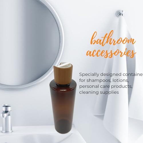 Empty Cosmetic Bottles 8oz/250ml 2 PACK With Bamboo Disc Top Flip Cap for Shampoo Lotion Liquid Soap,Cream,Refilable Plastic Squeeze Travel Size Toiletry Bottles Brown - color: Brown, size: 250ml/8oz 2Pack