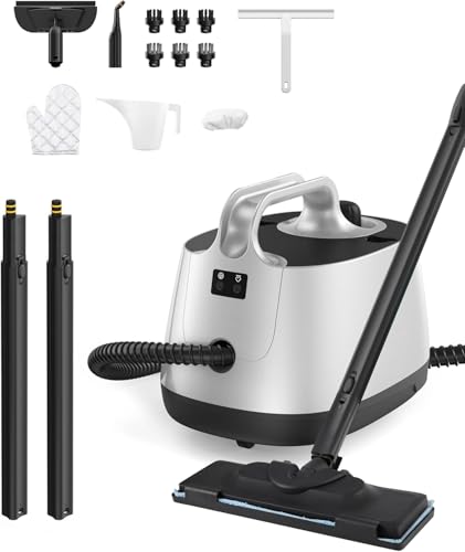 Steam Cleaner with 21 Accessories, 5 Minutes Fast Heating, Multipurpose Portable Canister Steamer for Floors, Carpet, Cars, Tiles, Grout Cleaning, Chemical-free, 1.5L Capacity - color: Sterling