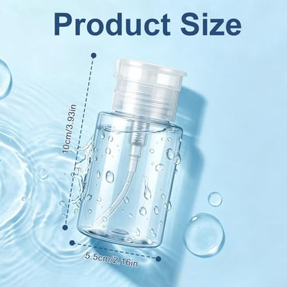 100ml Push Down Pump Dispenser Empty Bottles,Leak-Proof Wide Mouth Refillable Clear Containers with 1 Cartoon Sticker and 1 Label Each for Rubbing Alcohol Nail Polish Makeup Remover Water Toner