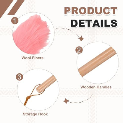 uxcell Wool Duster, 14.2" Natural Feather Cleaner Household Cleaning Duster with Solid Wooden Handle for Cleaning Fans Window Blinds Shelves Furniture, Pink - color: Pink, size: 14.2"