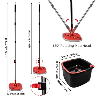 Spin Mop and Bucket Set with Separation Dirty and Clean Water System, Self Wringing 360° Rotating Clean Mop-Head and Bucket Set for Hardwood Tile Marble Floor with 6pc Replaceable Mop Pads - size: Black+Red Mop Set with 6 Pads