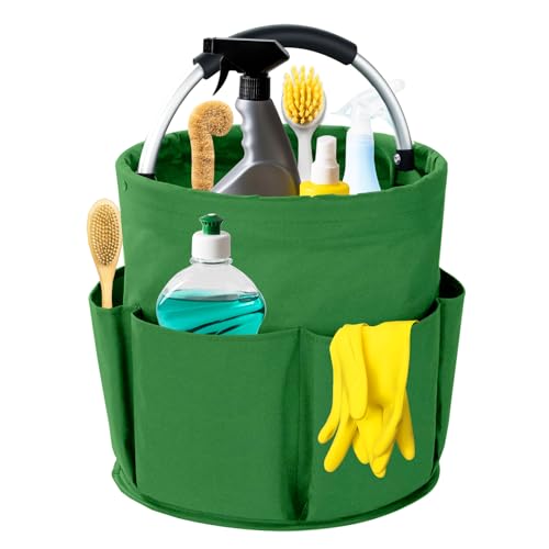 Cleaning Caddy with Handle, 17L Foldable Cleaning Supplies Organizer, Portable Storage Basket, Cleaning Supply Caddy, Multifunctional Cleaning Bucket Bag for Garden, Home, Kitchen (Green) - color: Green