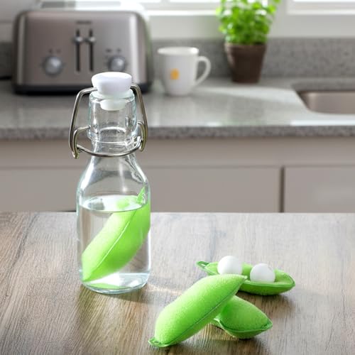 6 Pcs Bean Bottle Cleaning Sponge Reusable Bean Shape Water Bottle Cleaning Sponge Magic Heat Resistance Pod Sponges with Ceramic Balls Green Shaped Internal Tools of Small Mouth