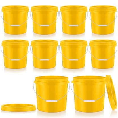 Tioncy 10 Pcs 2 Gallon Plastic Bucket with Lid Heavy Duty 2 Gallon Bucket Pail with Lid Handle for Storage Container Home Household Cleaning (Yellow) - color: Yellow