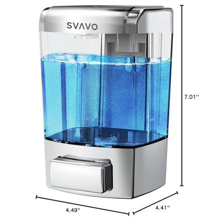 SVAVO Wall Mounted Soap Dispenser Kitchen Bathroom Manual Soap Dispenser Refillable Hand soap Dispenser for Liquid Contianers Shampoo Gel Chamber for Household Commerical 23.7oz (700ml) ABS - color: Chrome&clarity