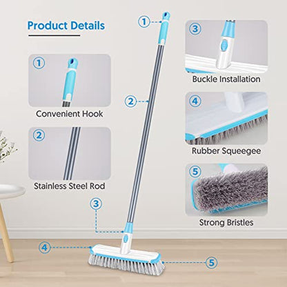 Floor Scrubber with Long Handle, 2 in 1 Scrubbing Brush Stiff Bristle Shower Cleaning Brush for Bathroom, Kitchen, Tub, Carpet, Grout, Tile(Blue) - color: Blue