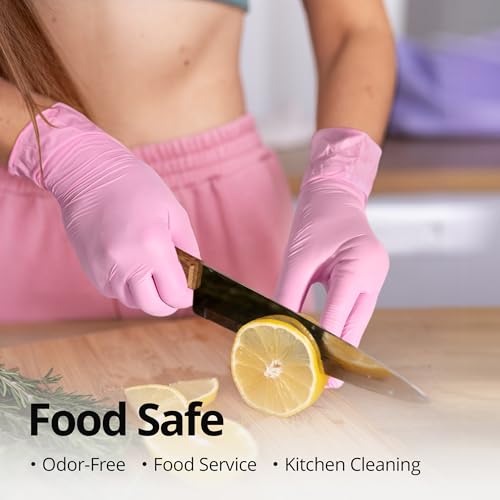 SwiftGrip Pink Nitrile Gloves, 3-mil, Industrial Gloves Disposable Latex Free, for Cleaning & Esthetician, Rubber Powder-Free, 100-ct Box (X-Large) - size: X-Large