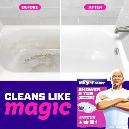 Mr. Clean Magic Eraser Sponge, Bathroom, Shower, Tub Cleaner, Soap Scum Remover, Bathroom Cleaning Supplies, Dawn Cleaning Power with Lavender Scent, Shower & Tub, 6ct - size: 1 Count (Pack of 6), style: Upgraded Version