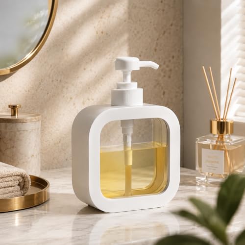 Manual Pump Dispenser Bottle 300ml, Decorative Refillable Soap Lotion Dispenser for Kitchen Bathroom Sink, Travel Portable Leak Proof Container for Dish Soap Shampoo
