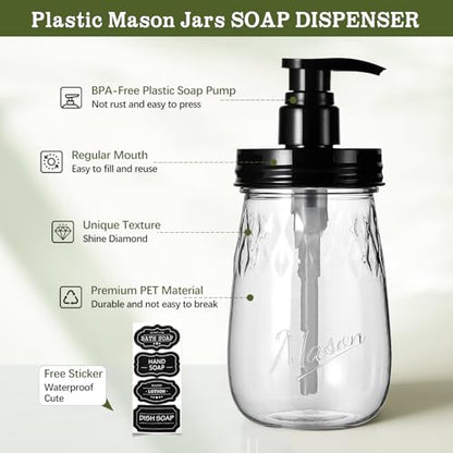 Amolliar Plastic Soap Dispenser with Pump Lid, 16 Oz Refillable Bathroom Hand Dish Soap Dispenser Set, Clear Kitchen Liquid Dispenser with Cute Lables for Farmhouse Shower (1 Pack, Black) - color: Clear Bottle + Black Pump