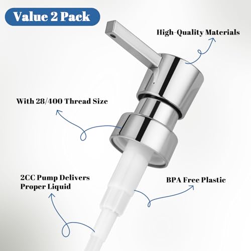 2 Pack Soap Dispenser Pump Replacement 28/400 Thread Lotion Pump Head for Regular Mouth Refillable Bottles for Kitchen & Bathroom(Silver) - color: Silver-3