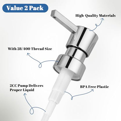 2 Pack Soap Dispenser Pump Replacement 28/400 Thread Lotion Pump Head for Regular Mouth Refillable Bottles for Kitchen & Bathroom(Silver) - color: Silver-3