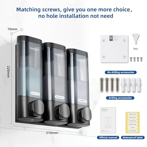 3 in 1 Shower Soap Dispenser, 3×300 ml Chamber Shampoo and Conditioner Dispenser Shampoo Dispenser for Shower Wall Mounted Shower Pump Soap Dispenser for Bathroom Kitchen (3 Chamber+Black) - color: 3 Chamber+black