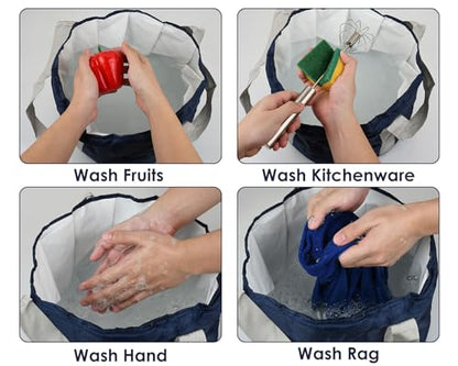 Foot Soaking Tub Collapsible Bucket with Handle 4.7 Gallon/18 L Portable Wash Bag for Fishing, Traveling, and Camping - Navy Blue