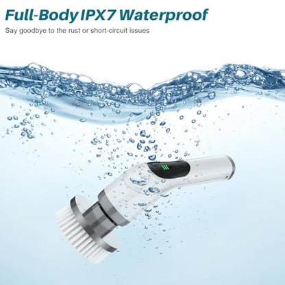 Electric Spin Scrubber for Cleaning: Cordless Scrub Brush with Extension Handle and Adjustable Speeds - Power Scrubbers for Cleaning Bathroom Shower Tub Tile Floor Car (Gray)