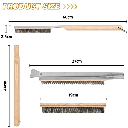 Aolso Pizza Oven Brush, 26" Brush and Stainless Steel Scraper for Pizza Stone, BBQ Grill Cleaning Brush Non Scratch Heat Proof Stainless Steel Bristles with Screwdriver for Pizza Oven Accessories - size: 26" Stainless Steel Bristles