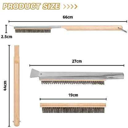 Aolso Pizza Oven Brush, 26" Brush and Stainless Steel Scraper for Pizza Stone, BBQ Grill Cleaning Brush Non Scratch Heat Proof Stainless Steel Bristles with Screwdriver for Pizza Oven Accessories - size: 26" Stainless Steel Bristles