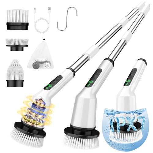 Electric Spin Scrubber for Cleaning Bathroom, Shower Scrubber Cordless Cleaning Brush with IPX7 Waterproof & 2 Speed, 3 Brush Heads, Bathroom Cleaning Supplies for Shower Tub Kitchen Tile Toilet White - color: White, size: 3 Brush Heads