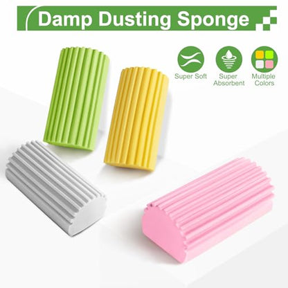Jeymei 4-Pack Damp Clean Duster Sponge,Damp Dusting Sponge,Duster Baseboard Cleaner Sponge with Ridges,Reusable Wet Duster Sponge,Household Cleaning Sponges for Blinds(Grey,Yellow,Pink,Green) - color: Gray/Pink/Green/Yellow, size: 4