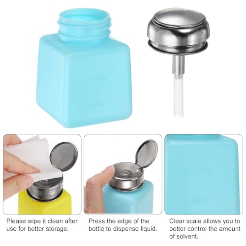 HARFINGTON Solvent Alcohol Dispensers 100ml(3.4oz) Push Down Liquid Dispenser Pump Bottle with Sealing Stainless Steel Lid for Acetone Cleanser Polish Remover, Blue - color: Blue, size: 3.4 Ounces