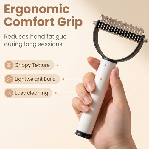 2-In-1 Double Sided Dematting Comb for Cats & Dogs, Multi-Functional Pet Detangling Comb, Double Sided Lint Remover Comb with Lint Roller, Suitable for Both Long and Short Haired Pets (Black) - color: Black