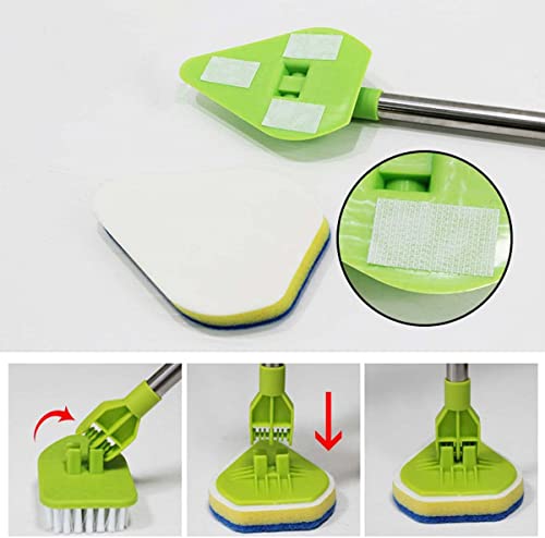 2 in 1 Scrub Cleaning Brush with 37” Long Extendable Handle,AIYoo Floor Scrubbing Brush,1 Stiff Bristle and 3 Sponge Brushes for Cleaning Tile Bathroom Tub,Detachable Cleaner Shower Scrubber
