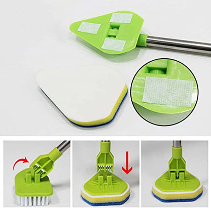 2 in 1 Scrub Cleaning Brush with 37” Long Extendable Handle,AIYoo Floor Scrubbing Brush,1 Stiff Bristle and 3 Sponge Brushes for Cleaning Tile Bathroom Tub,Detachable Cleaner Shower Scrubber
