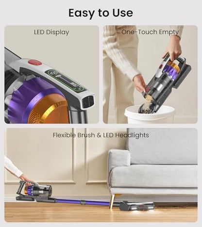 NADALY Cordless Vacuum Cleaner, 650W 55KPa 70 Mins Self-Standing Stick Vacuum, Lightweight Vacuum for Everyone, Anti-Tangle, 1.8L Capacity, Vacuum Cleaners for Home Pet Hair Hardwood Floors Carpet