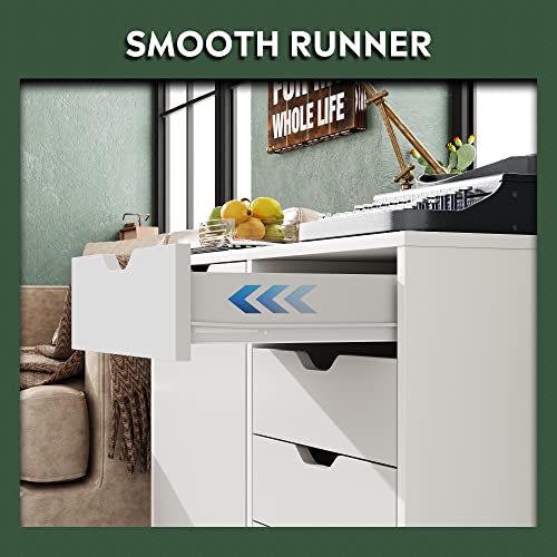 DEVAISE 5-Drawer Wood Drawer Cabinet, Office Storage Cabinet with Adjustable Shelf & Wheels, Printer Stand for Home Office, White - color: White