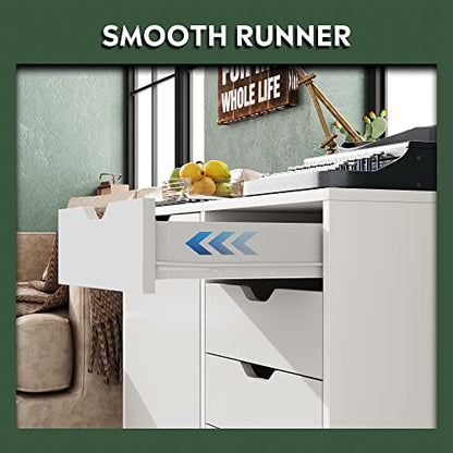 DEVAISE 5-Drawer Wood Drawer Cabinet, Office Storage Cabinet with Adjustable Shelf & Wheels, Printer Stand for Home Office, White - color: White