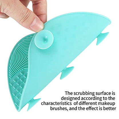 2 Pcs Silicone Make Up Brush Cleaning Mat, Makeup Brush Cleaner Mats, Cosmetic Cleaning Pads, Portable Washing Tool with Suction Cup for Makeup Cosmetic Brushes - color: Green and Purple