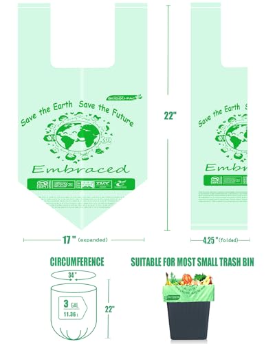 BEIDOU-PAC 100% Compostable Trash Bags, 3 Gallon Compost Bags Small Kitchen Trash Bags with Handle, 200 Count Sturdy Garbage Bags Food Scrap Waste Bags, ASTM D6400, US BPI Certified - style: Handle | 3 Gallon | 200 Count