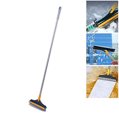 2 in 1 Floor Scrub Brush with Long Handle, Scrape and Brush Stiff Shower Cleaning Sweeping Deck Brush Push Broom Brush for Kitchen, Bathroom, Patio, Wall and Deck - color: Yellow-green