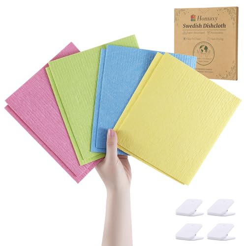 Homaxy Swedish Dishcloths for Kitchen, 8 Pack Reusable Paper Towels with Clips, Absorbent Cellulose Sponge Dish Cloths for Washing Dishes, Non-Scratch & Odor-Free Dish Rags, Multicolor Assorted - color: Solid Color, size: 8 PACK