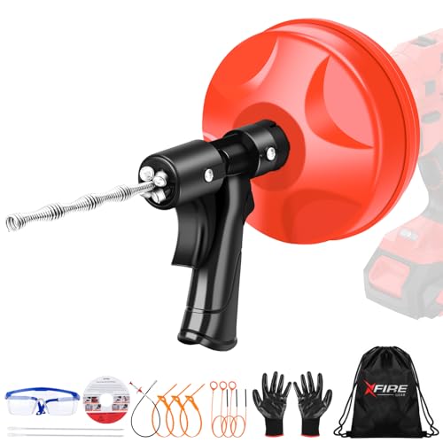 25 FT Double Mode Drain Snake Tools, 14-in-1 Drain Auger【Upgraded】 | for Sink and Drain Unblocking, Plumbing Snake for Kitchen, Bathrom and Shower Sink, Drain Clog Remover for Real DYIs - color: 25FT-Red&Black