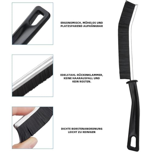 Hard Bristle Crevice Cleaning Brush Set – Multi-Purpose Detail Brushes for Grout, Sink, Teapot, Blender & Tight Corners – Deep Clean Kitchen & Bathroom (Black,6)
