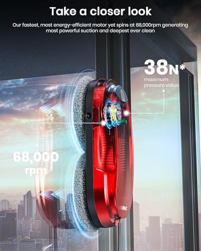 BNZ Smart Window Cleaning Robot, Twin Turbo & Dual Auto-Spray Window Cleaner with Multiple Safety System, AI Path Planning, Frameless Edge Detection, K1 (Ruby Red) - color: Ruby Red