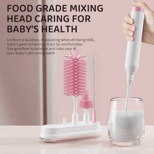 Rechargeable Electric Bottle Brush with Stand - 360° Spin Silicone Cleaner for Baby Bottles, Breast Pumps & Small Household Containers (Pink) - color: Pink
