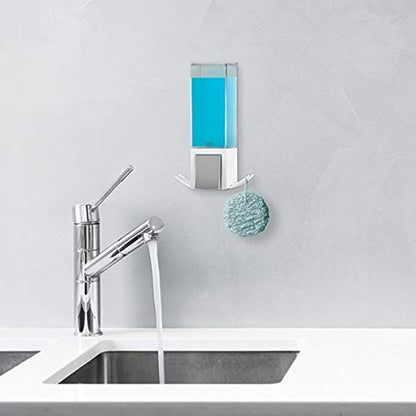 Better Living Clever Soap Dispenser 1 Chamber, Wall Mount Shower Soap Dispenser for Bathroom Hotel Body Wash, Sanitizer Dispenser, Movable Storage Hooks, No Drill, 17 oz, White - color: White/Chrome, style: Single Dispenser