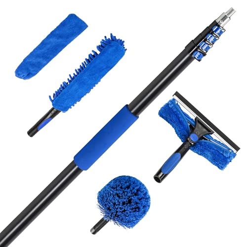Vaughan 5 Piece Home Cleaning Kit with 24 Foot Telescoping Extension Pole, Window Squeegee and Washer, High Ceiling Fan Duster, Cobweb Duster 050231ECE