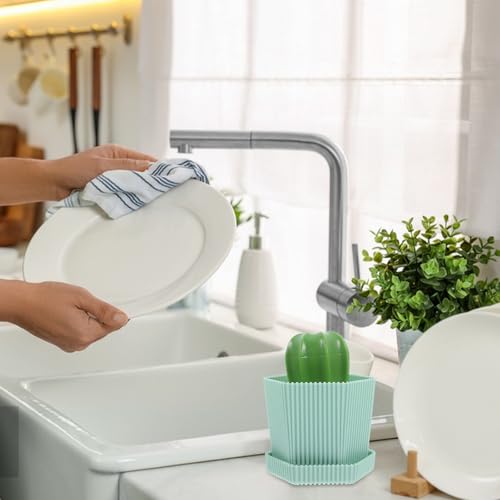 NUOBESTY Cactus Design Kitchen Dish Brush Set with Handle, Round Dish Scrubber for Effective Plate and Vegetable Cleaning, Quick Dry Green Household Sink Cleaning Tool